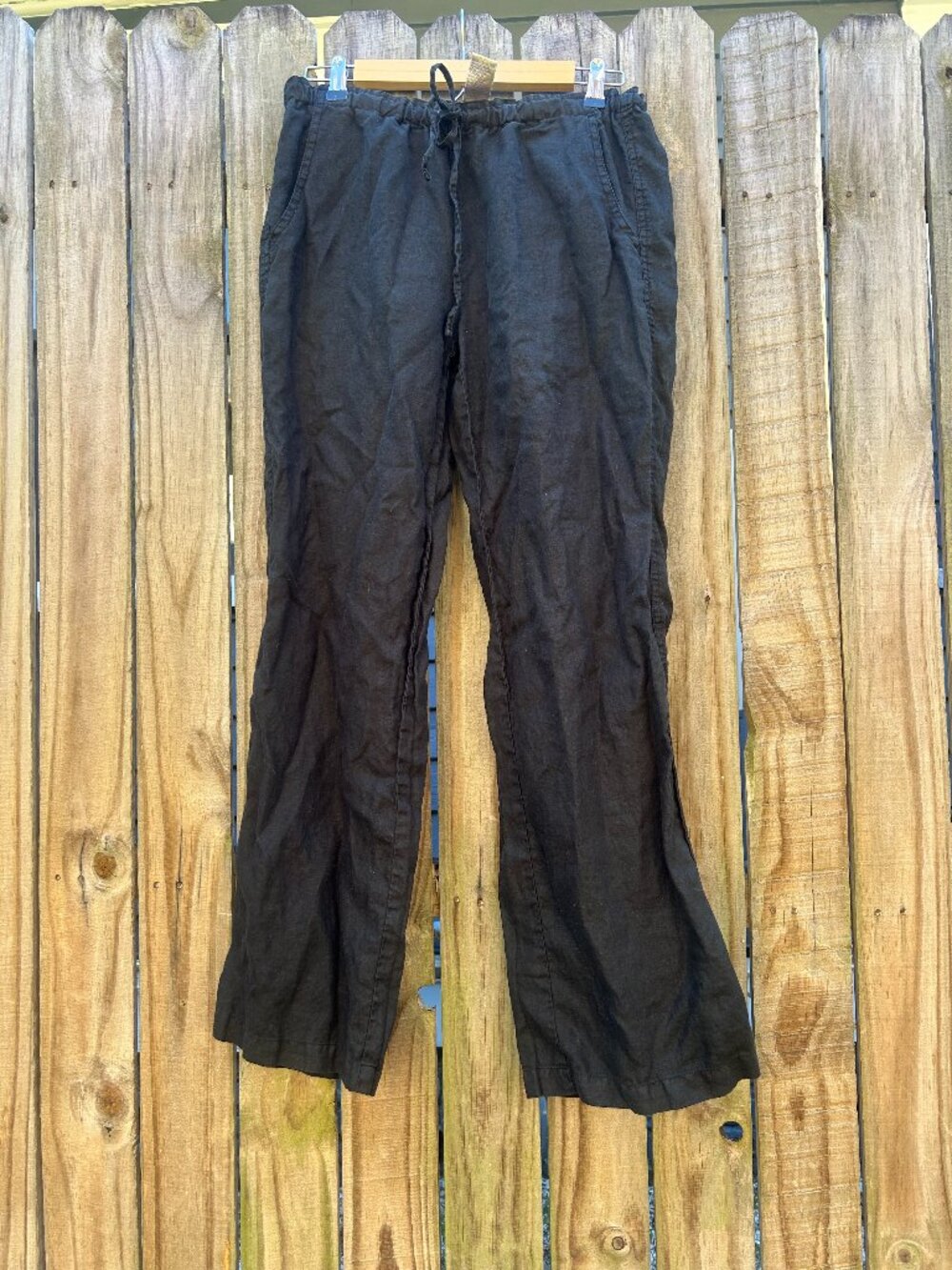 Womens S Classic 100% Linen Wide Leg Pants Black Chic Coastal Preppy Euro Summer